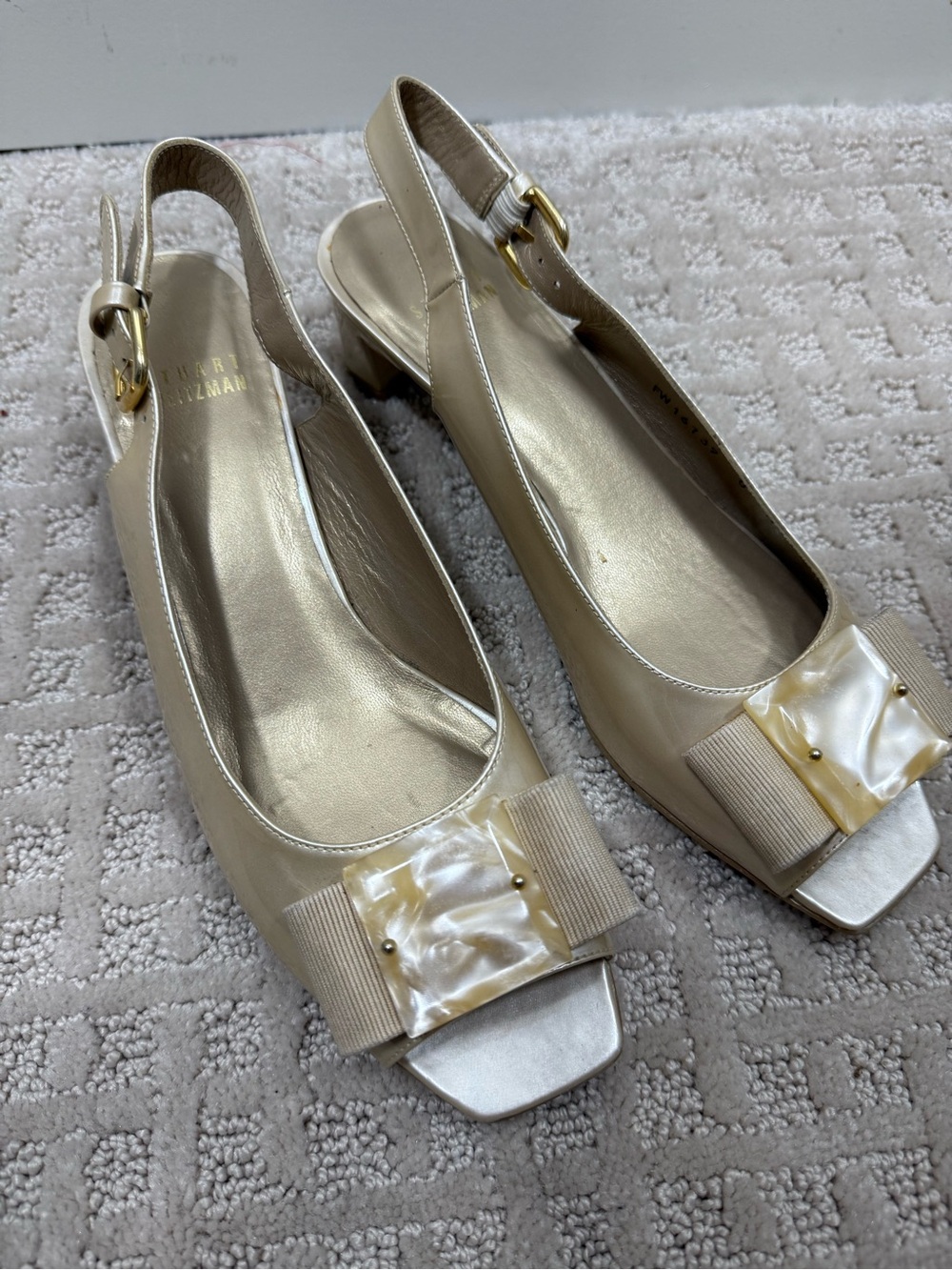 STUART WEITZMAN | Gold Slingback Peeptoe Heels Size 8